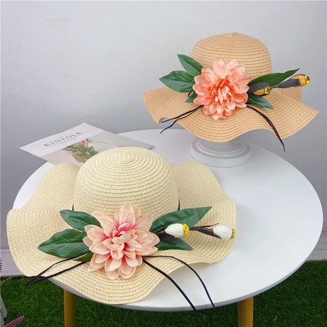 Sunscreen straw hat big-brimmed beach hat folding Korean flowers sun hat NHCOY667264's discount tags