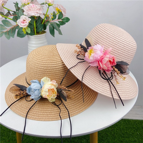 Korean spring and summer women's sunshade straw hat flower beach hat  NHCOY667255's discount tags