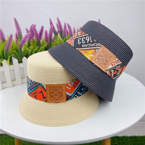 Straw hat female British bucket sun hat retro contrast color sunscreen beach hat NHCOY667267's discount tags