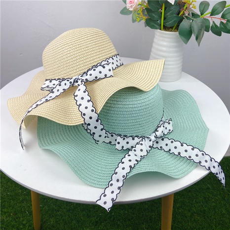 fashion polka dots bow streamer lotus lace sun hat straw hat  NHCOY667261's discount tags
