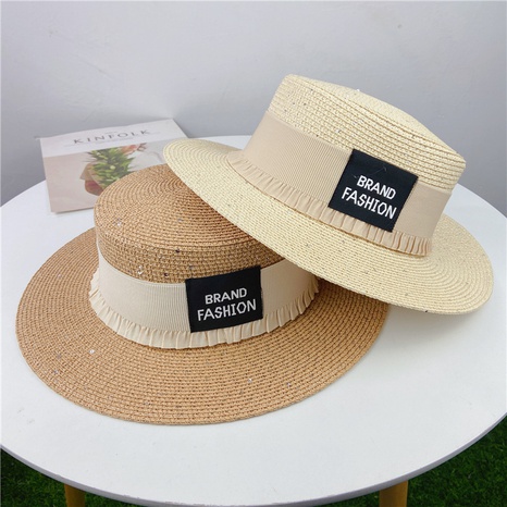 Korean women's flat brim straw hat letter belt summer sunscreen sun hat NHCOY667265's discount tags