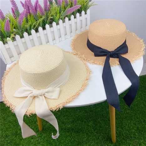 simple bandage bow straw hat female fur edge shade straw flat hat NHCOY667262's discount tags