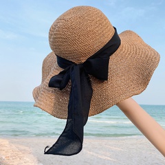 Bow knot sunscreen straw hat sun hat female big brim sunshade hat