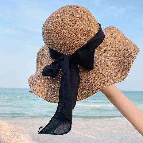 Bow knot sunscreen straw hat sun hat female big brim sunshade hat  NHCOY667269's discount tags