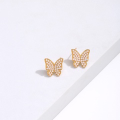 simple new butterfly electroplating 18K gold pearl copper stud earrings