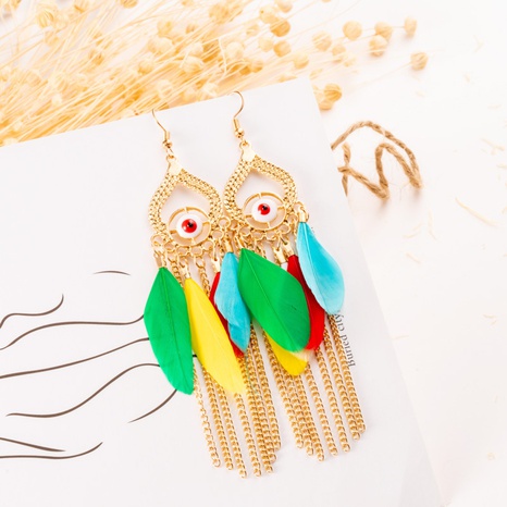 fashion hollow eye tassel feather fashion creative long earrings wholesale NHDAX666322's discount tags