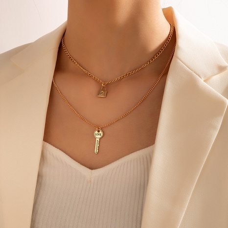 Fashion Key Lock Geometric Irregular Letter Multilayer Necklace's discount tags