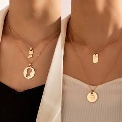 simple golden head alloy geometric letter multi-layer necklace