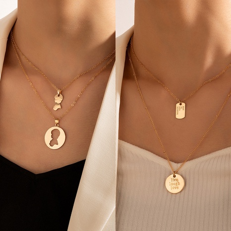 simple golden head alloy geometric letter multi-layer necklace's discount tags