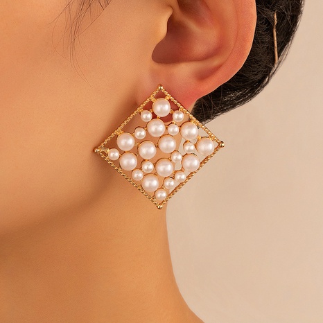 fashion geometric square pearl inlaid alloy geometric stud earrings's discount tags