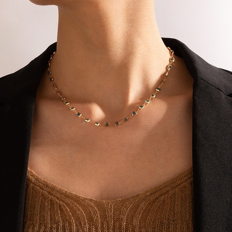 fashion blue diamond single layer geometric alloy necklace's discount tags