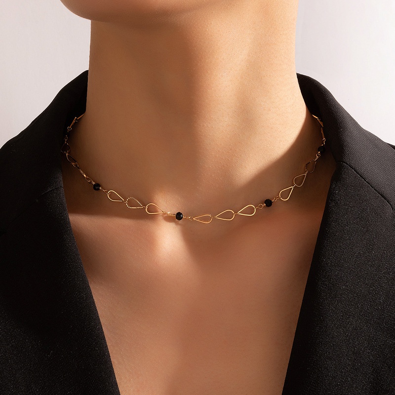 Simple Beaded Alloy Single Layer Geometric Hollow Necklace