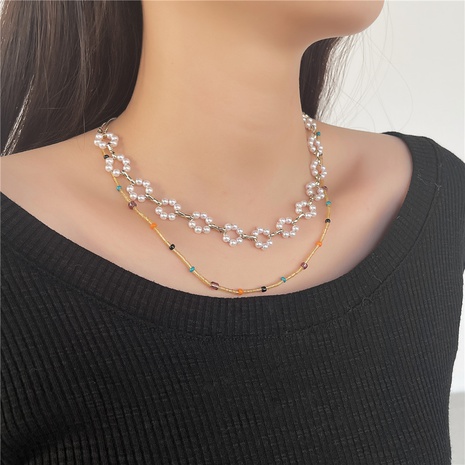 Bohemian multi-layer Miyuki bead pearl necklace's discount tags