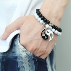 fashion tai chi dripping oil black and white beaded black frosted white turquoise bracelet set
