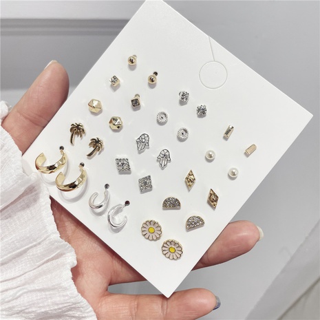 simple geometric ear studs coconut tree daisy multi-to-one card combination's discount tags