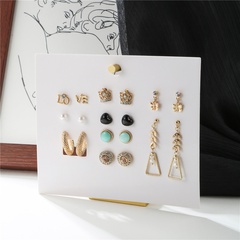 retro 9 pairs new rhinestone-studded crown LOVE butterfly earrings
