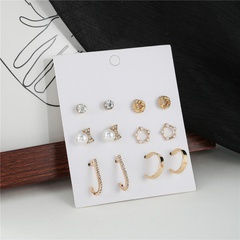 creative small circle earrings set pearl earrings 9-piece set wholesale