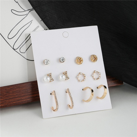 creative small circle earrings set pearl earrings 9-piece set wholesale's discount tags