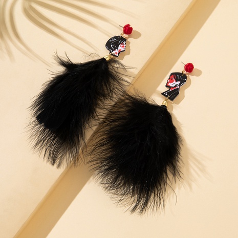 fashion geometric asymmetry black feather alloy earrings wholesale's discount tags