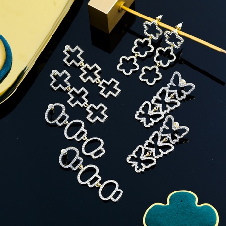 fashion tassel inlaid zircon butterfly mushroom flower alloy earrings wholesale NHYIA667592's discount tags