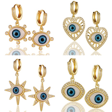 hip-hop evil eye pendant copper earrings's discount tags