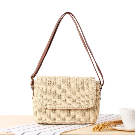 new solid color messenger hand-woven straw bag 26*17*7cm NHSRH667643's discount tags