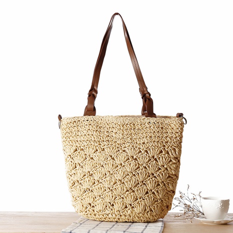 New simple solid color straw woven women's one-shoulder messenger hand-woven bag40*35cm NHSRH667652's discount tags