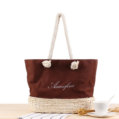 new canvas embroidered letters one-shoulder straw woven bag32*17*28cm NHSRH667663's discount tags