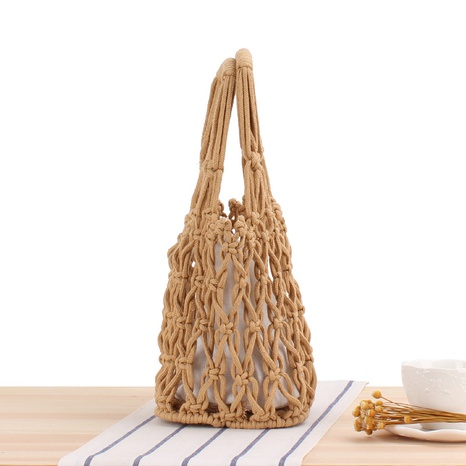 retro hollow thick cotton thread woven portable net pocket bucket bag 35*16*16cm NHSRH667664's discount tags