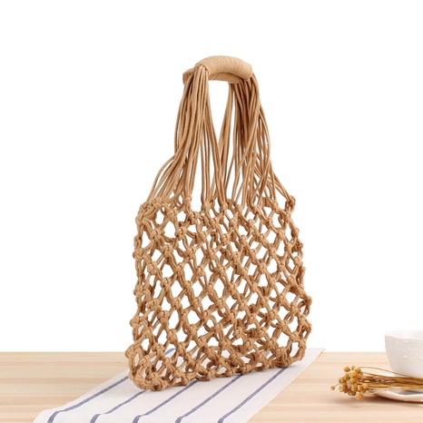 new hollow hand-woven straw bag cotton rope net pocket beach bag 30*22cm NHSRH667668's discount tags