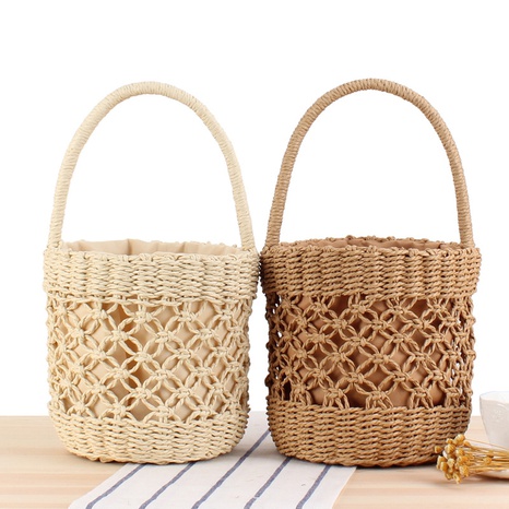 bucket woven hand-carried hollow straw bag summer vacation beach 20*17cm NHSRH667669's discount tags