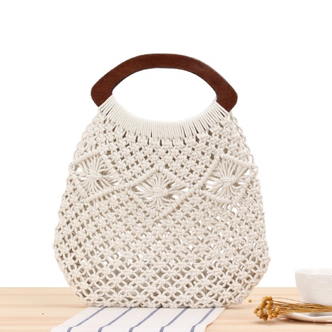new hand-held handmade cotton rope net pocket hollow straw woven bag 35*40cm NHSRH667675's discount tags