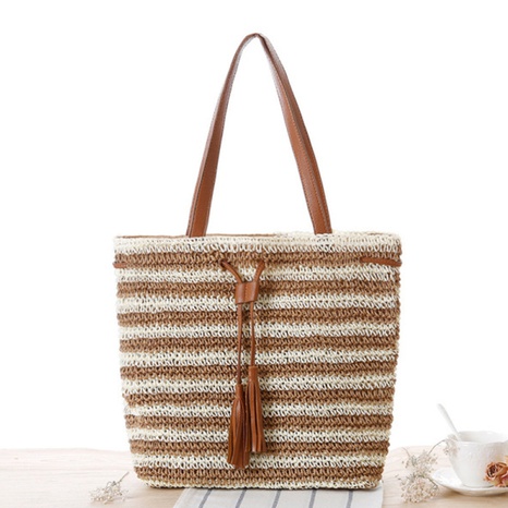 simple line striped crochet bag shoulder fashion straw bag beach bag 40*31*12cm NHSRH667677's discount tags