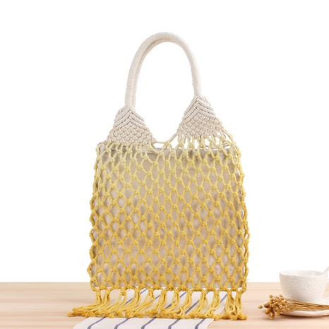 new gradient color one-shoulder woven straw bag handmade cotton rope48*28cm NHSRH667679's discount tags