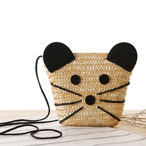 New messenger straw bag cute little mouse shoulder woven bag 16*13cm NHSRH667684's discount tags