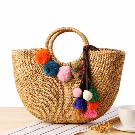 women's hand-carried straw bag handmade yellow grass woven bag 40*24*13cm NHSRH667704's discount tags