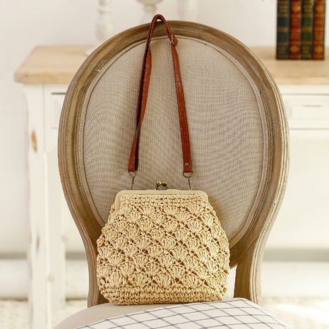 Vintage Copper Buckle Shell Crochet Crossbody Shoulder Braided Straw Bag 18*26*21cm NHSRH667708's discount tags