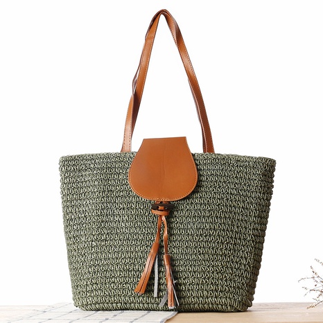 New one-shoulder straw woven bag summer beach bag 39*28*12cm NHSRH667730's discount tags