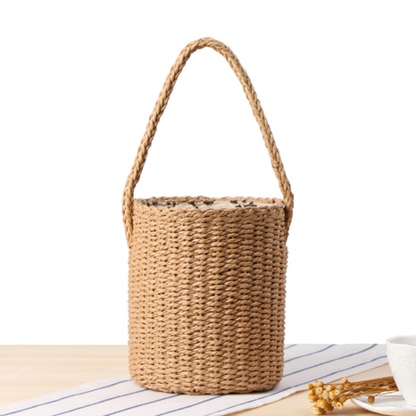 simple hand-carrying bucket straw woven bag handmade beach bag 18*20cm NHSRH667737's discount tags