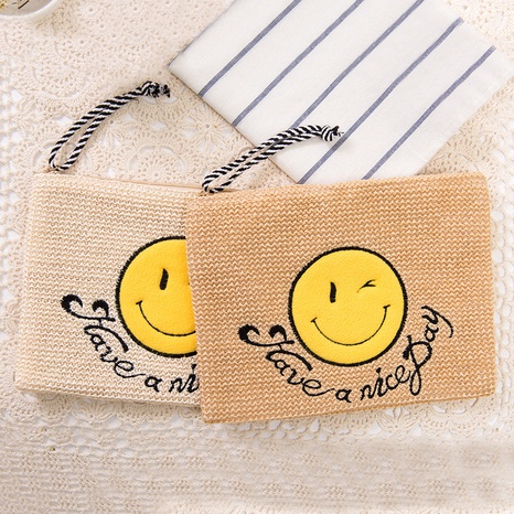 Korean clutch bag summer straw bag letter smiley fringed beach bag 30*21cm NHSRH667757's discount tags