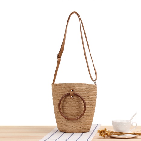 new cylindrical hand-carrying messenger straw woven bucket bag 22*26*26cm NHSRH667758's discount tags