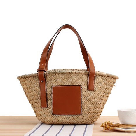 casual stitching handmade portable vegetable basket straw woven bag 43*13*20cm's discount tags
