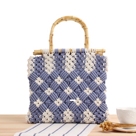 new bamboo plaid straw lace hand-held hand-carried cotton rope woven bag 30*26cm NHSRH667764's discount tags