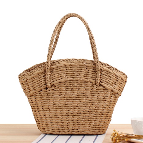 new simple hand-carried one-shoulder straw woven bucket bag 40*25*13cm NHSRH667769's discount tags