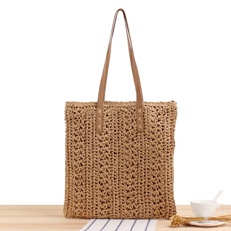 new solid color paper rope hand-held hand-woven square straw bag 40*38*28cm NHSRH667772's discount tags
