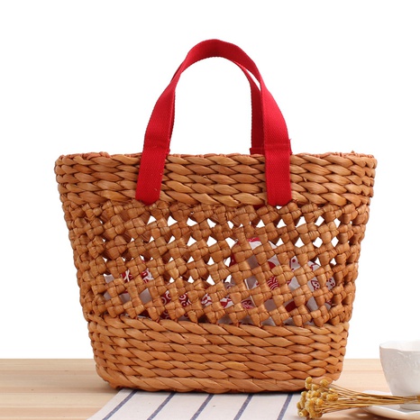 new solid color hollow hand-held vegetable basket straw bag 24*40*15cm NHSRH667773's discount tags