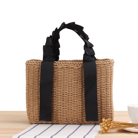 new simple hand-held solid color straw woven bag 25*19*13cm NHSRH667776's discount tags