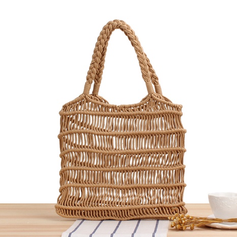 new one-shoulder hand-held cotton rope net pocket hand-woven straw bag 28*30cm NHSRH667777's discount tags