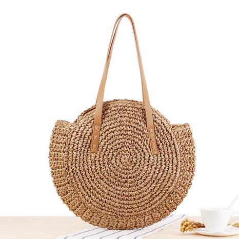 new simple round one-shoulder straw woven bag 44*41cm NHSRH667778's discount tags
