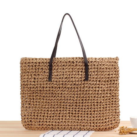 new large-capacity solid color shoulder hand-woven straw bag 48*36cm NHSRH667779's discount tags